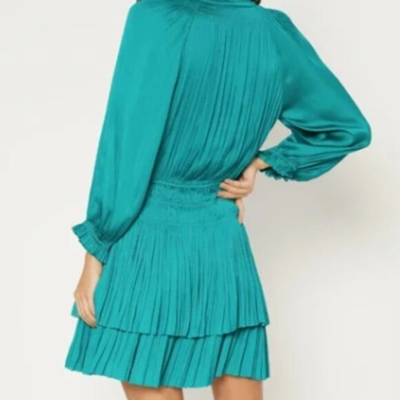 Current Air Mini Dress Smocked pleated Medium TEAL long sleeve tunic - Picture 2 of 8